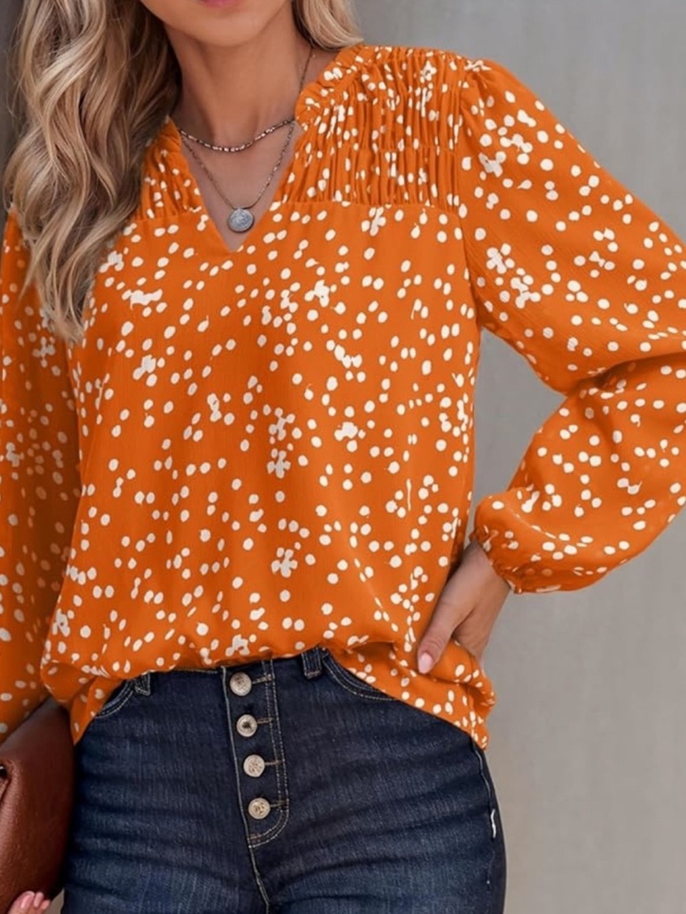 Orange polka dot shirt, size large, NWT